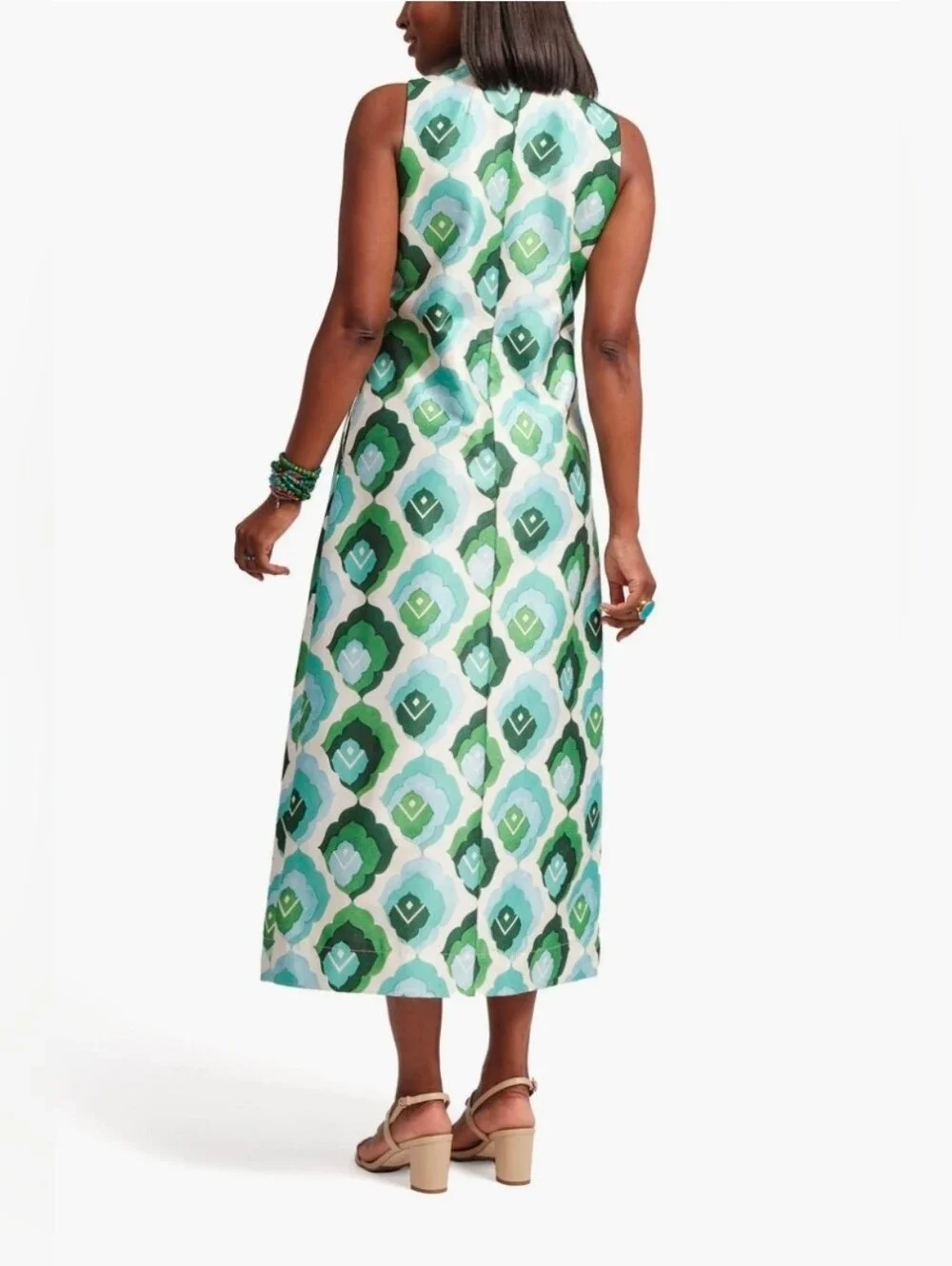 Frances Valentine Green Geo-Print Maxi Dress - Size 12 - Picture 6 of 16